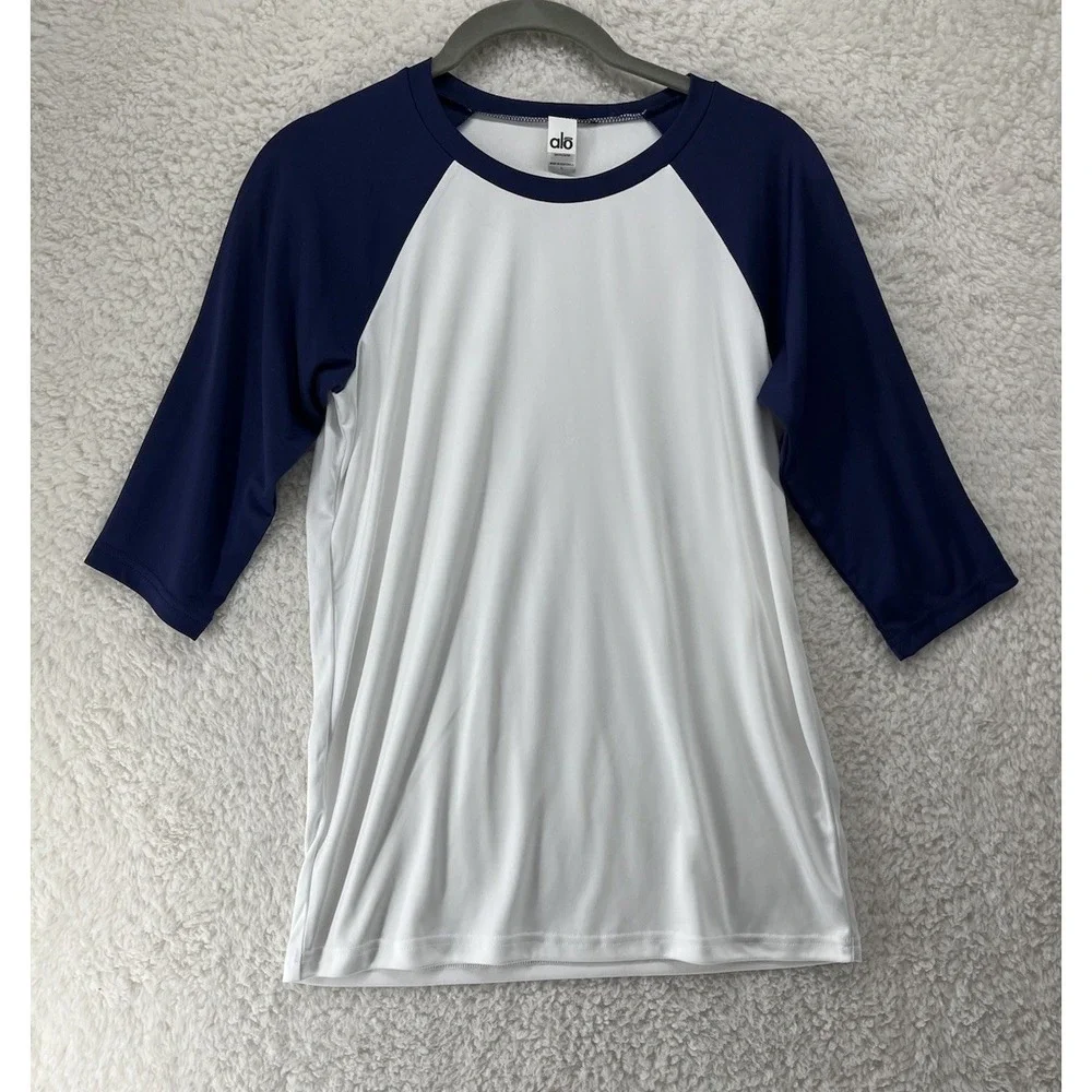 Alo Sport Youth Baseball Tee Raglan Large Blue White - Picture 1 of 6